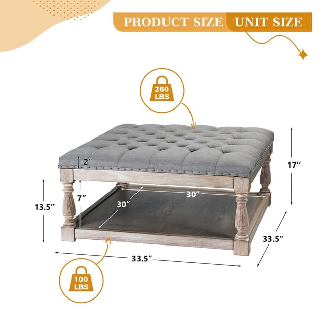 Boyan Shelved Tufted Cocktail Ottoman — photo 5