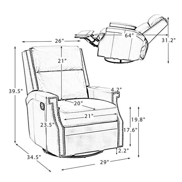 Louise Genuine Leather Swivel Rocker Recliner (RCCZ0933) — photo 6