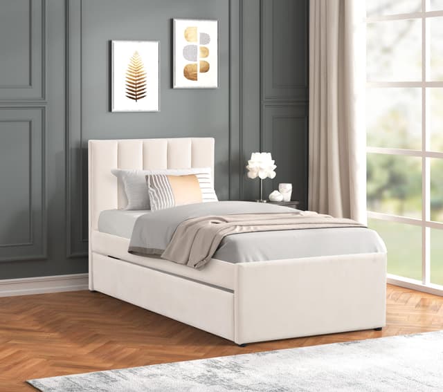 MAYA - Beige Twin Platform Bed w/ Trundle — photo 2