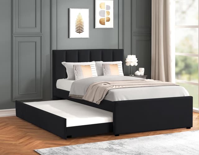 MAYA - Black Twin, Full Platform Bed w/ Trundle — photo 3