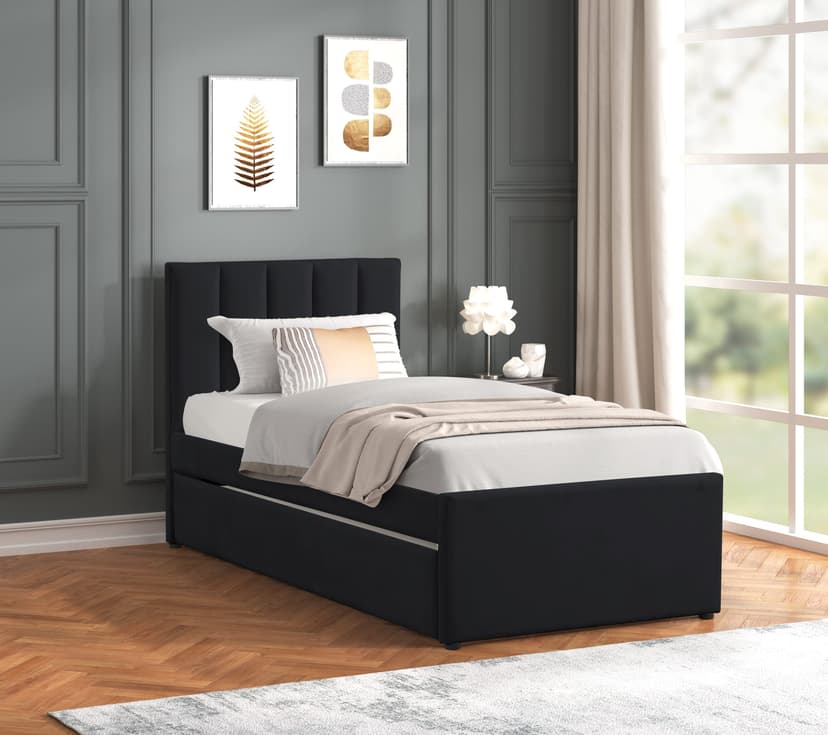 MAYA - Black Twin, Full Platform Bed w/ Trundle