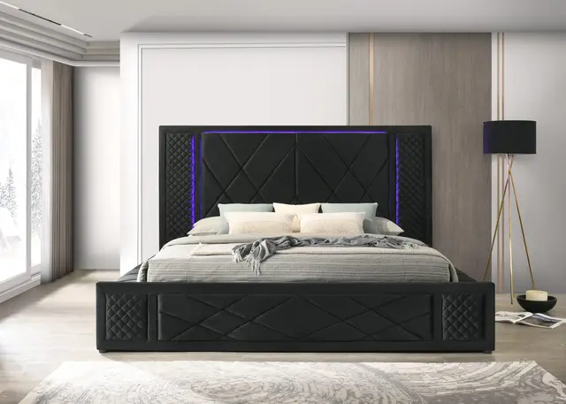 Lorenzo Black Platform Bed (w/ LED LIGHTS & BLUETOOTH SPEAKERS) — photo 1