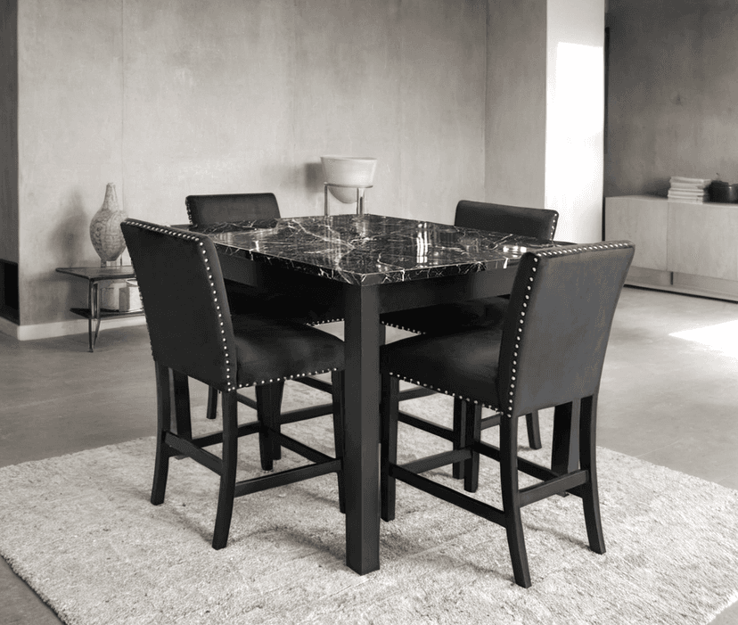 Dior Oynx Black - Pub Table + 4 Chair Set