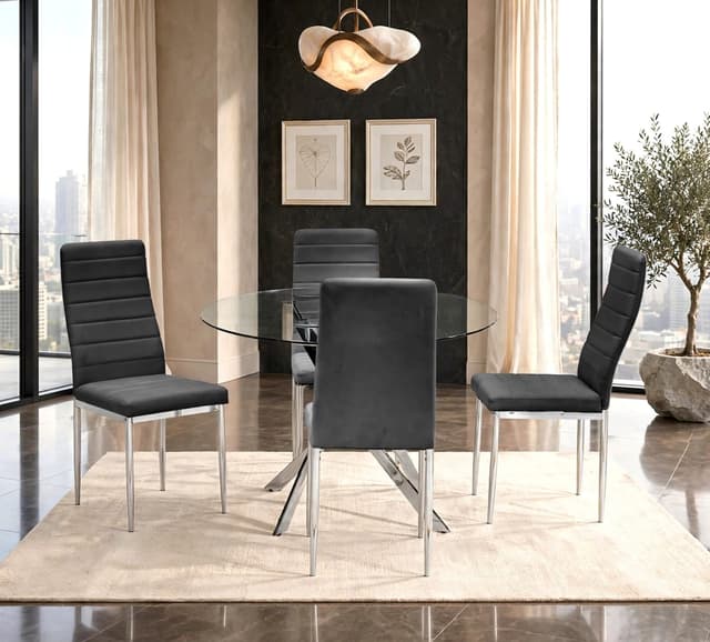 D106 - Black - Glass Table + 4 Chairs — photo 4