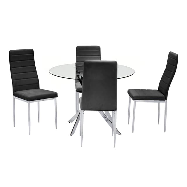 D106 - Black - Glass Table + 4 Chairs — photo 1
