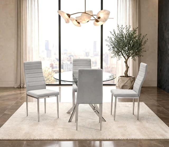 D107 - Gray - Glass Table + 4 Chairs — photo 4