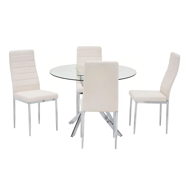 D108 - White - Glass Table + 4 Chairs — photo 1