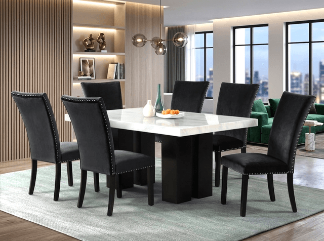 1220 Black - (FAUX MARBLE) Dining Table + 6 Chair Set — photo 2