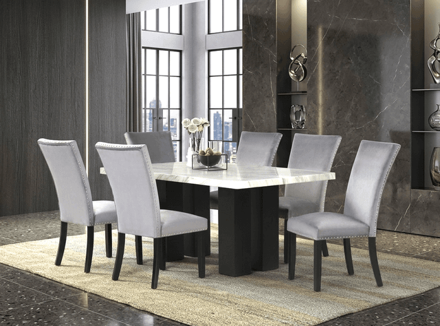 1220 Gray - (FAUX MARBLE) Dining Table + 6 Chair Set — photo 2