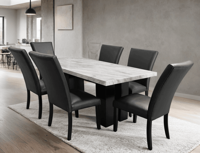 1220 PU Black - (FAUX MARBLE) Dining Table + 6 Chair Set — photo 1