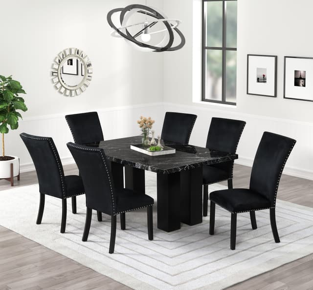 1220 Onyx - (FAUX MARBLE) Dining Table + 6 Chair Set — photo 1