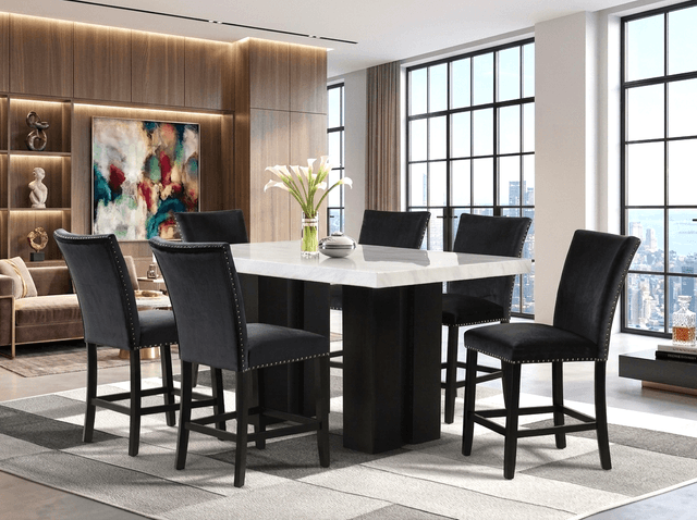 2220 Black - (FAUX MARBLE) Counter Height Table + 6 Chair Set — photo 2