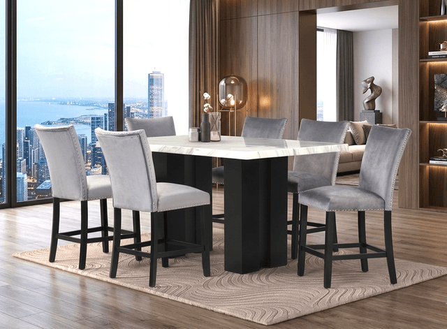 2220 Gray - (FAUX MARBLE) Counter Height Table + 6 Chair Set — photo 2