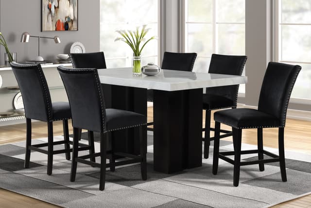 2220 Black - (FAUX MARBLE) Counter Height Table + 6 Chair Set — photo 1