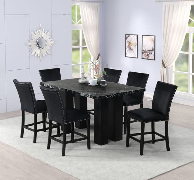 2220 Onyx - (FAUX MARBLE) Counter Height Table + 6 Chair Set — photo 1