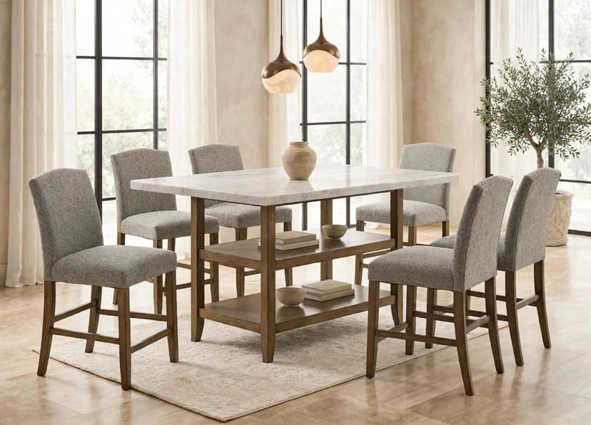 Lola20 - (GENUINE MARBLE) Table & 6-Chairs