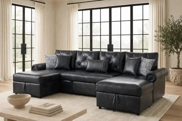 Sonoma Black Double Storage Chaise Sectional (w/ Pull-Out Bed) — photo 1