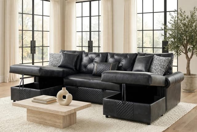 Sonoma Black Double Storage Chaise Sectional (w/ Pull-Out Bed) — photo 2