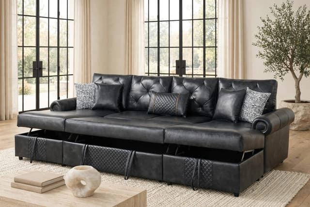 Sonoma Black Double Storage Chaise Sectional (w/ Pull-Out Bed) — photo 3