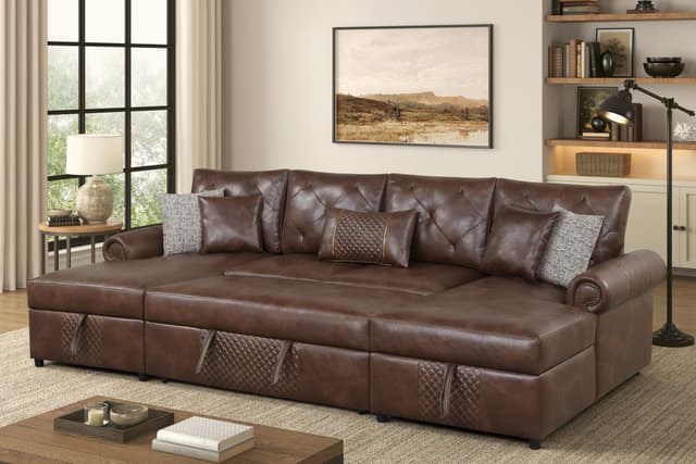 Sonoma Brown Double Storage Chaise Sectional (w/ Pull-Out Bed) — photo 1