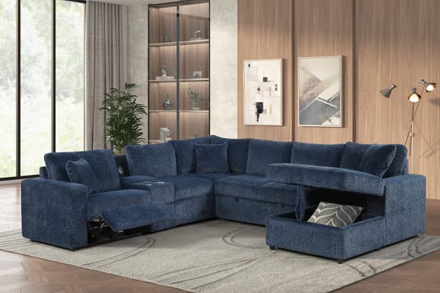Hunter Blue Sectional (W/ Bluetooth Speaker & Pull-Out Bed) — photo 1