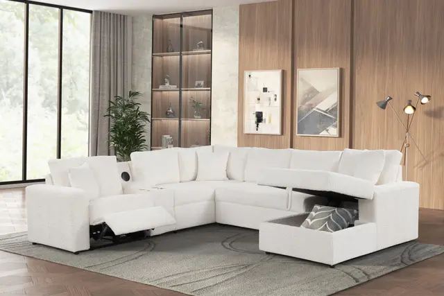 Hunter White Sectional (W/ Bluetooth Speaker & Pull-Out Bed) — photo 1