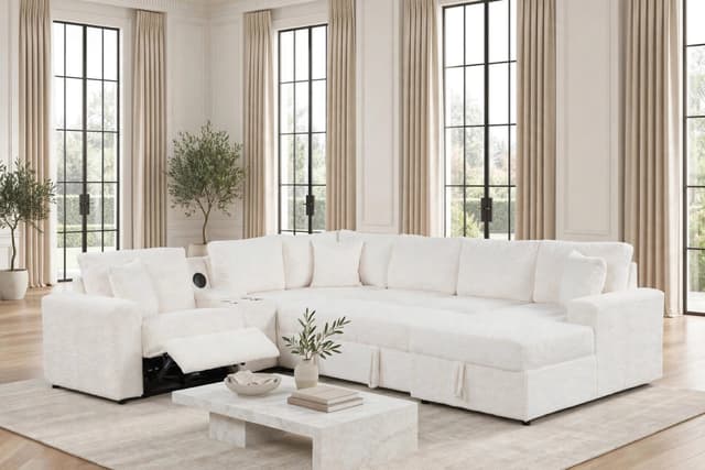 Hunter White Sectional (W/ Bluetooth Speaker & Pull-Out Bed) — photo 7