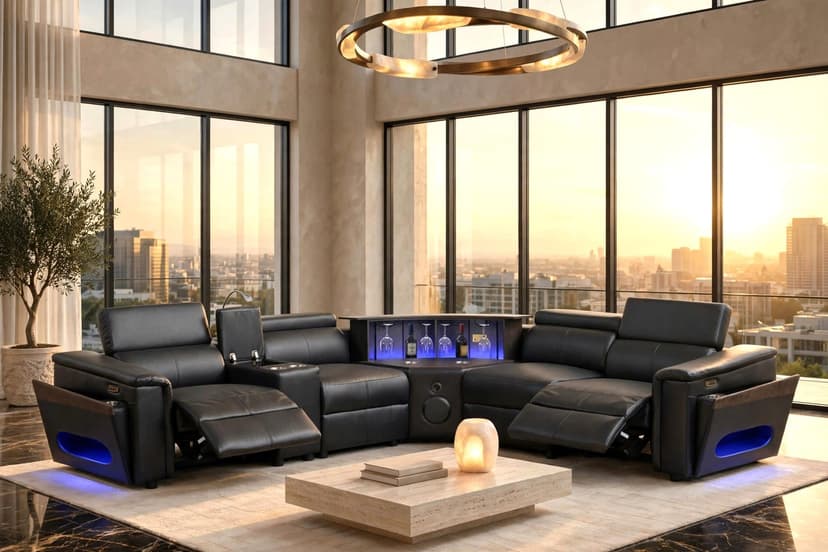 Holiday Black Power Reclining Sectional (w/ Bluetooth Speakers)