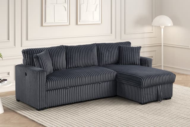 Aria Charcoal Sectional With Pull-Out Bed & Storage Chaise — photo 1