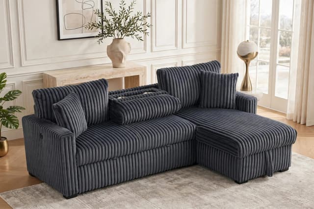Aria Charcoal Sectional With Pull-Out Bed & Storage Chaise — photo 4