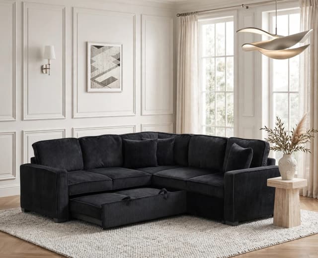 Ariel Black Sectional With Pull-Out Bed — photo 3