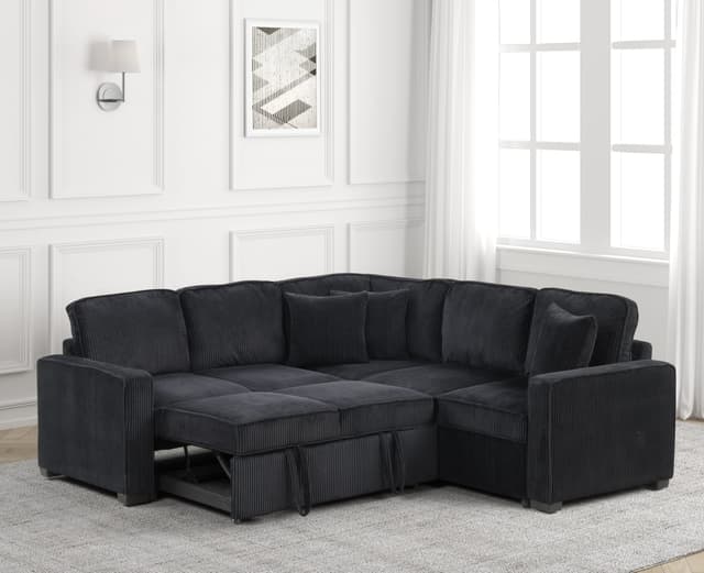 Ariel Black Sectional With Pull-Out Bed — photo 2