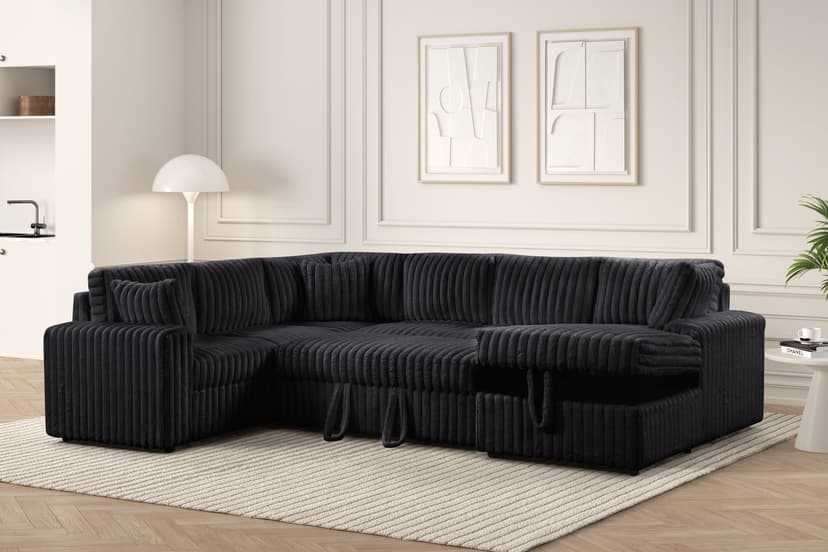Forever Black Sectional With Pull-Out Bed
