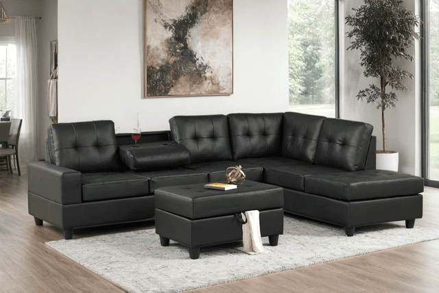 Heights Reversible Sectional + Ottoman Set (Black) — photo 1