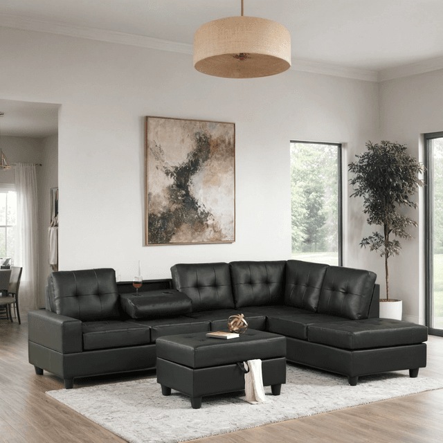 Heights Reversible Sectional + Ottoman Set (Black) — photo 2