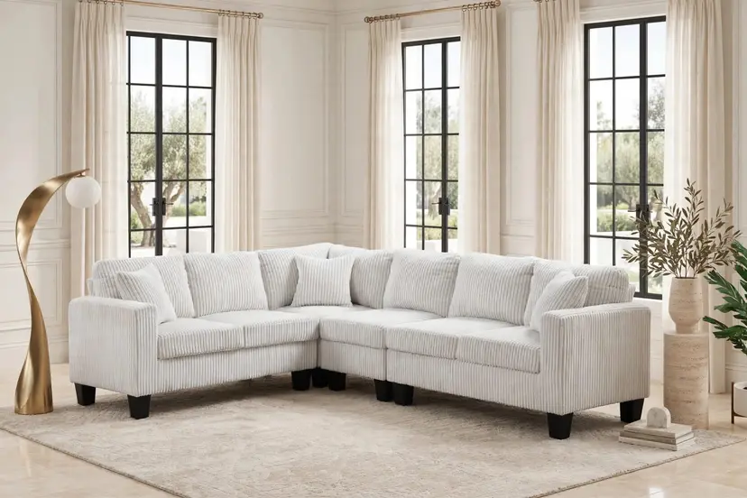 Logan Beige - Reversible Sectional (Cord Fabric)