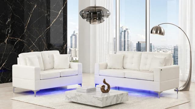 Miami White - Sofa & Loveseat Set (LED LIGHTS) — photo 3