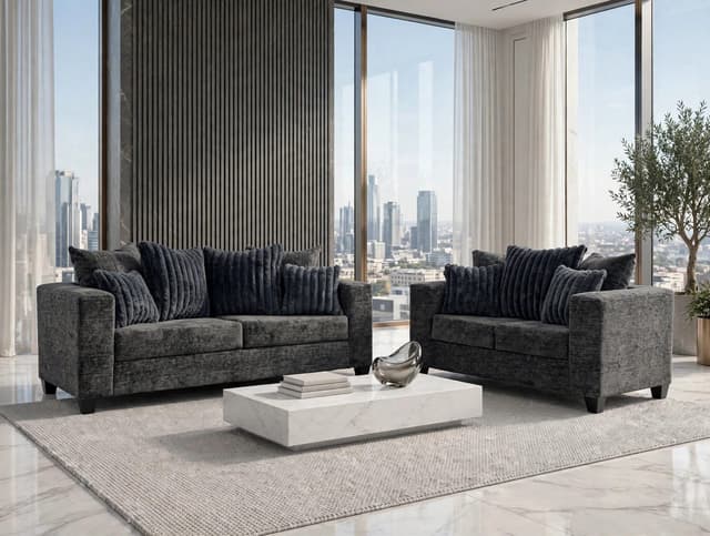 410 - Sofa and Loveseat Set (Charcoal) — photo 2