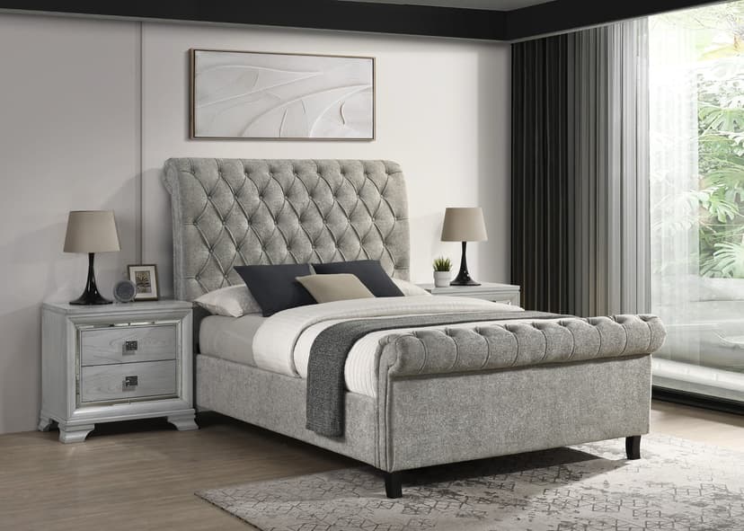 Kate Platform Bed-Light Grey Tweed