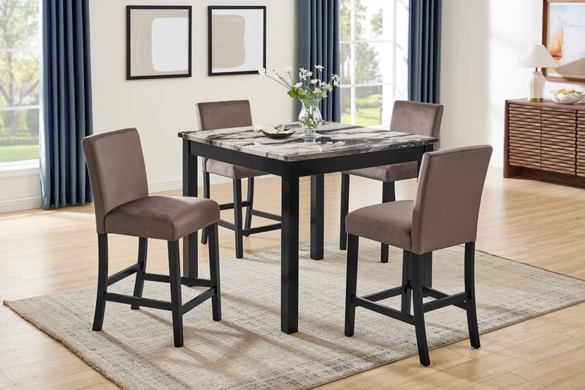 Lennon 5-PIECE Counter Height Set-Faux Marb Brn