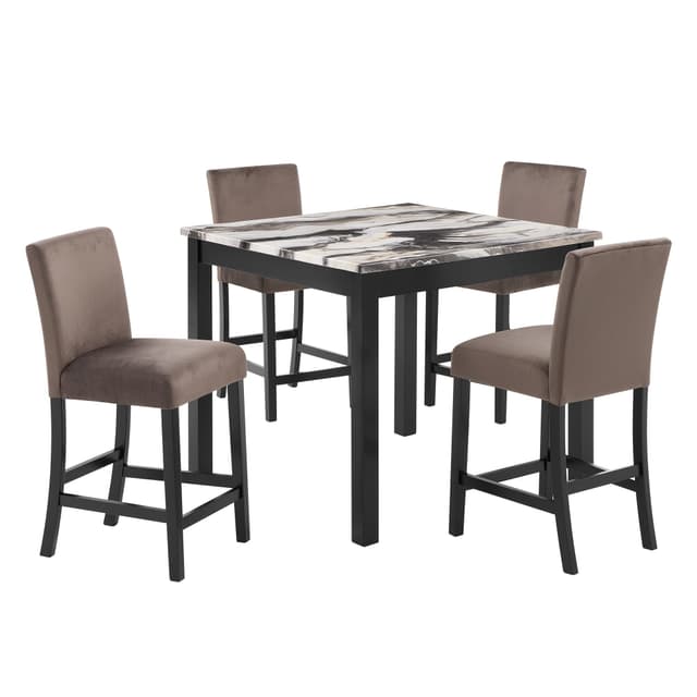 Lennon 5-PIECE Counter Height Set-Faux Marb Brn — photo 2
