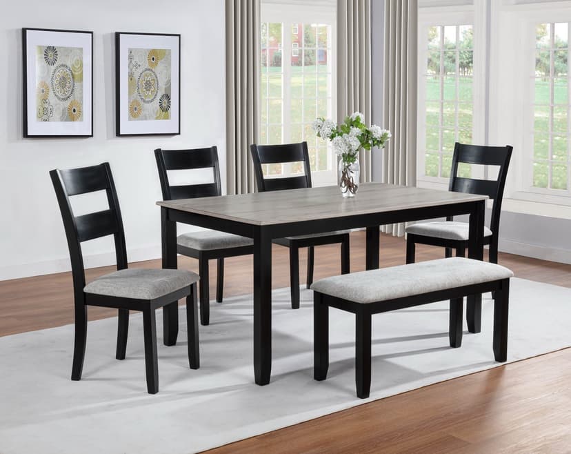 Lester 6-PIECE Dining with Bench Light Grey