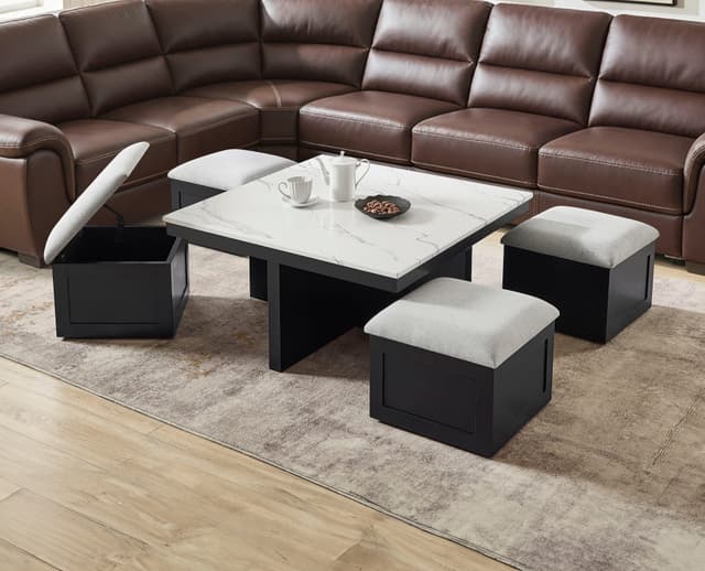 Marta Coffee Table with 4 Storage Ottomans — photo 1