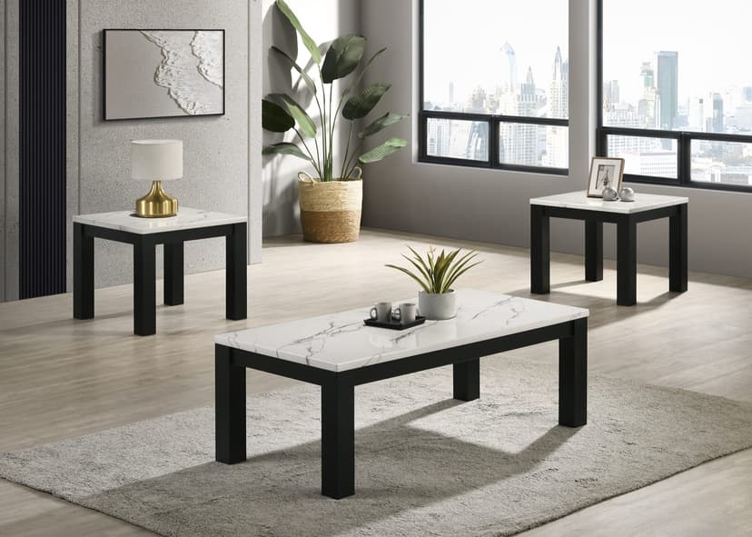 Ivy 3-PIECE Cocktail Set Faux Marble White